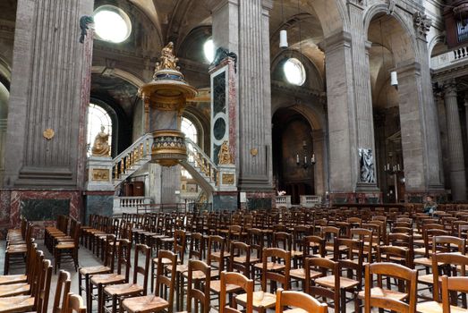 interior of a Gothic church in Paris, France