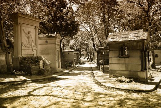 tombs of Pere Lachaise cemetery, Paris, France