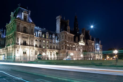 night view of the Louvre Museum in Paris, France