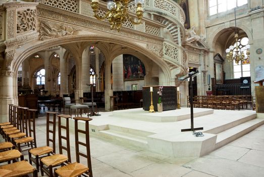 interior of a Gothic church in Paris, France