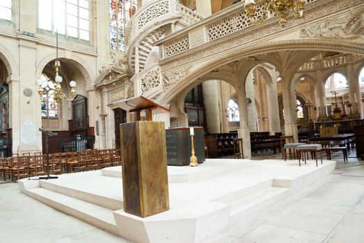 interior of a Gothic church in Paris, France