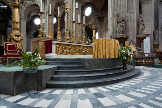 interior of a Gothic church in Paris, France