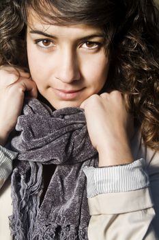 Close view of the face of a beautiful caucasian girl .