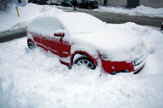 car in the winter on the road