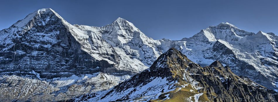 Panorama of Eiger, Monch and Jungfrau from Mannlichen, Switzerland