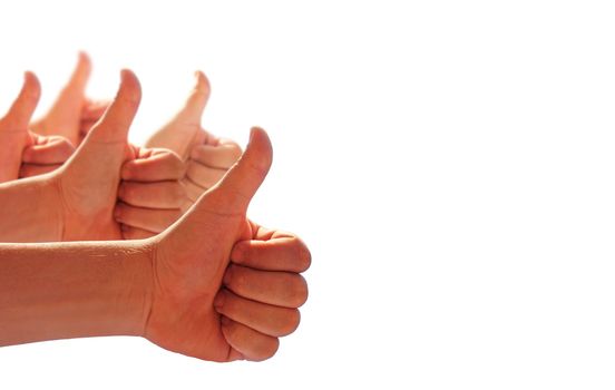 men's hands make thumbs up 