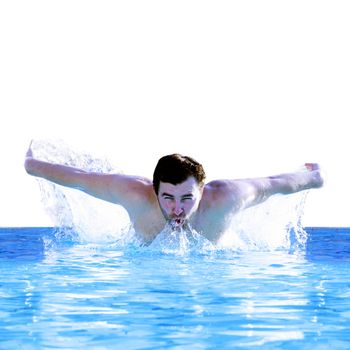 man swims in swimming pool