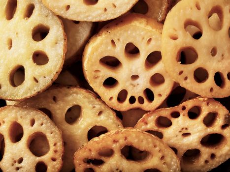 close up of cooked lotus root food background