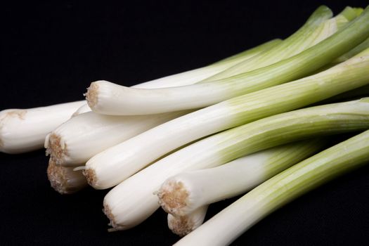 Fresh baby  leek on isolated on a black background