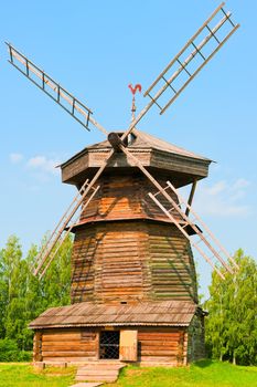 Old Russian wooden windmill. Russia. Suzdal.