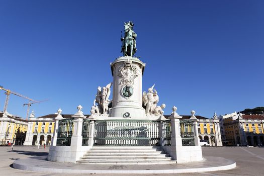 famous statue on commerce square in Lisbon