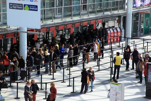 People enter Salone Internazionale del Mobile - International home furnishing and accessories exhibition