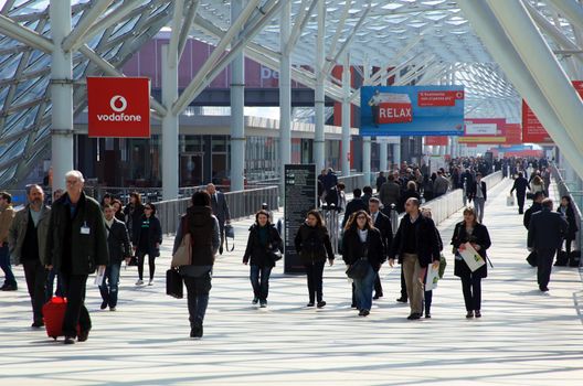 People enter Salone Internazionale del Mobile - International home furnishing and accessories exhibition