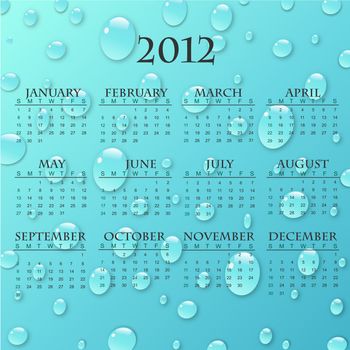 Image of a 2012 calendar with raindrop background.