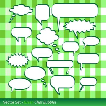 Image of various chat bubbles on a green checker background.
