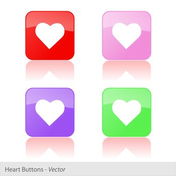 Image of colorful buttons with heart icon isolated on a white background.