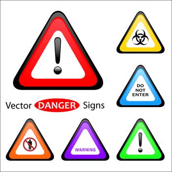 Image of various warning signs isolated on a white background.