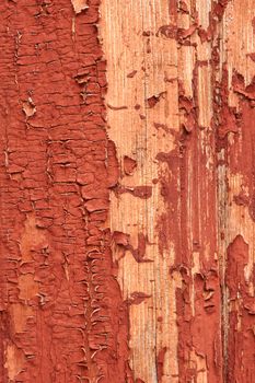 Detail of old wooden boards painted in red