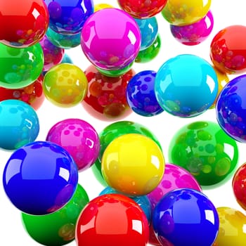 bright red blue yellow spheres in the form of the background image