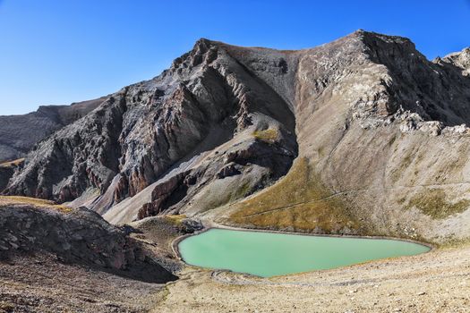 The Lake Petit Cayolle located in The Southern French Alps in the Mercantour National Park in Alpes-du-Haute-Provence department in France.