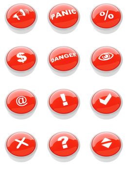 set of red buttons with a caution sign on a white background