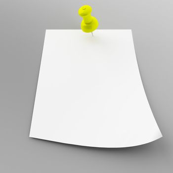 pushpin with attached white sheet of paper on a gray background