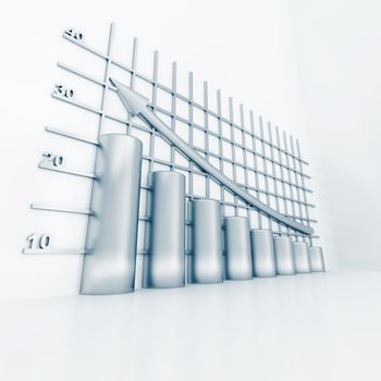 silver columns of diagram with arrow rising upwards