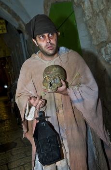 JERUSALEM - NOV 03 : An Israeli actor  proform in the annual medieval style knight festival held in the old city of Jerusalem on November 03 2011