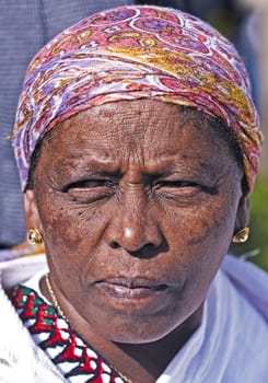 JERUSALEM - NOV 24 : Portrait of Ethiopian Jew woman during the Sigd holiday in Jerusalem . Israel on November 24 2011 , The Jewish Ethiopean community celebrates the Sigd annualy in Jerusalem