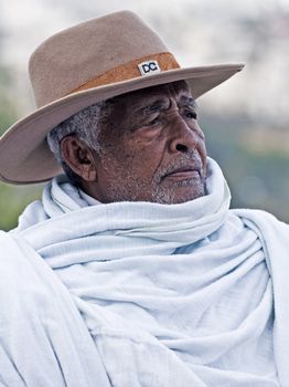 JERUSALEM - NOV 24 : Portrait of Ethiopian Jew man during the Sigd holiday in Jerusalem . Israel on November 24 2011 , The Jewish Ethiopean community celebrates the Sigd annualy in Jerusalem