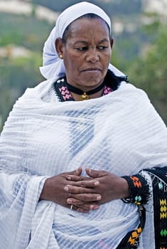 JERUSALEM - NOV 24 : Portrait of Ethiopian Jew woman during the Sigd holiday in Jerusalem . Israel on November 24 2011 , The Jewish Ethiopean community celebrates the Sigd annualy in Jerusalem