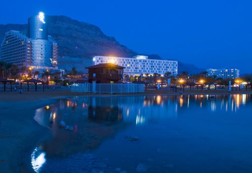 DEAD SEA , ISRAEL  - DECEMBER 15 2011 : View of the Dead sea hotels early morning