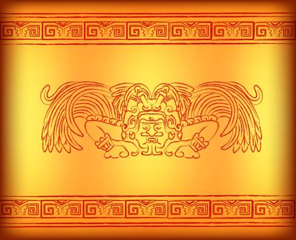 Background with mayan god with wings