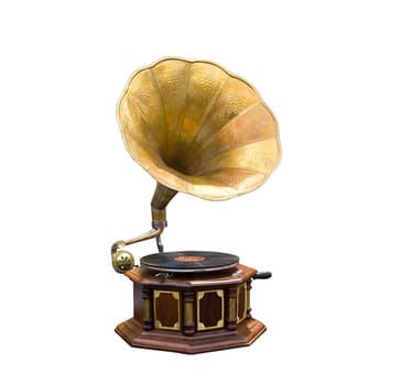 Retro old gramophone with horn speaker