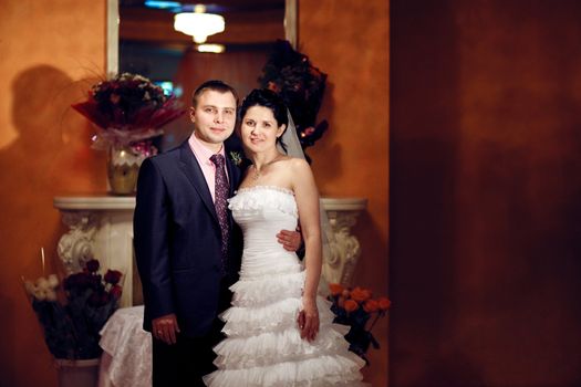 bride and groom in a restaurant