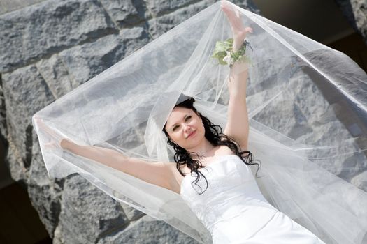bride by the stone wall