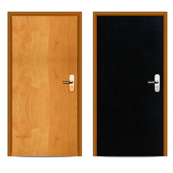 Interior Black and brown apartment wooden door isolated on white.