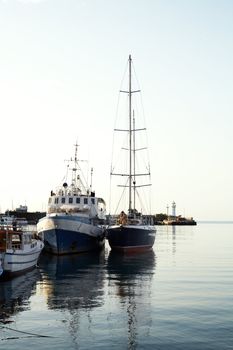 An image of two ships on water