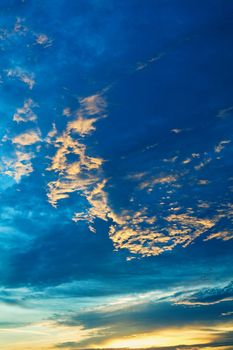 An image of dramatic sunset wit blue and orange clouds