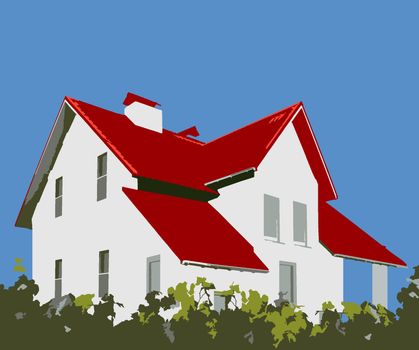 An image of house on background of blue sky