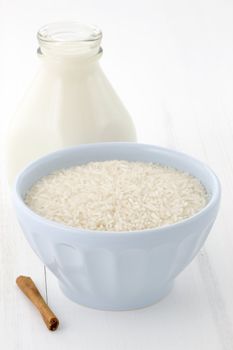 Delicious rice pudding ingredients, used to make one of the most famous and delicious desserts ever.