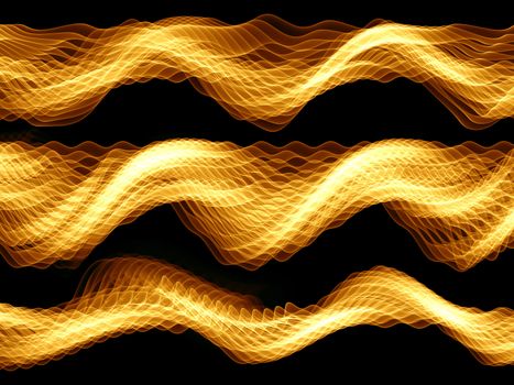 Abstract sine waves rendered in gold against black background