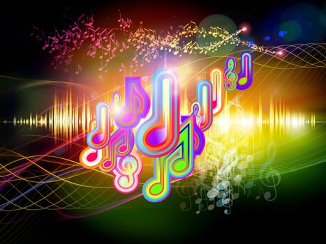 Background of colorful f waves and notes suitable as backdrop for music, audio and sound technology projects