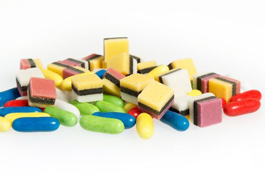 closeup of colorful licorice unsorted sweets 