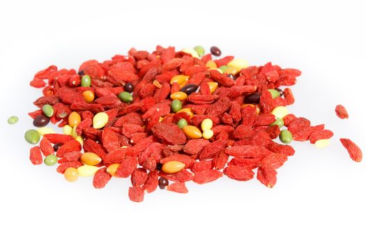 red dried goji berries traditional chinese herbal medicine (wolfberry) isolated on white 