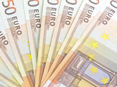 Heap from euro denominations on 50 euros