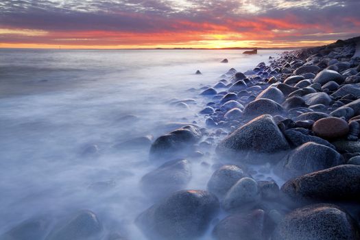 Sunset in wintertime at the Norwegian coast, Moelen