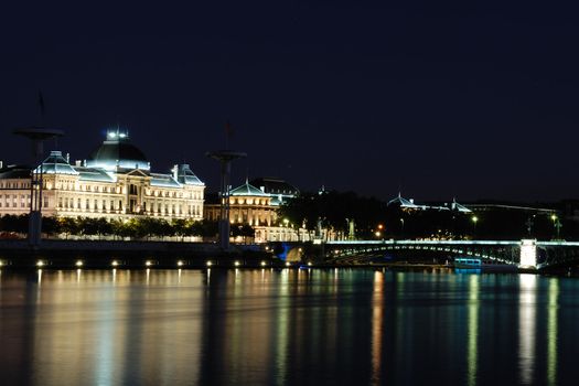 Bridge and University of Lyon by night