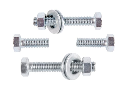 Bolts, nuts and washers on a white background. collage