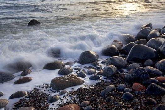 Sunset in wintertime at the Norwegian coast, Moelen